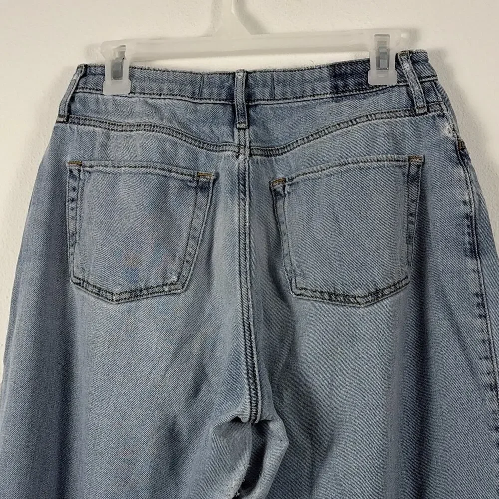 Hollister Women's High-Rise Straight Jeans Blue Light Wash Distressed Stretch